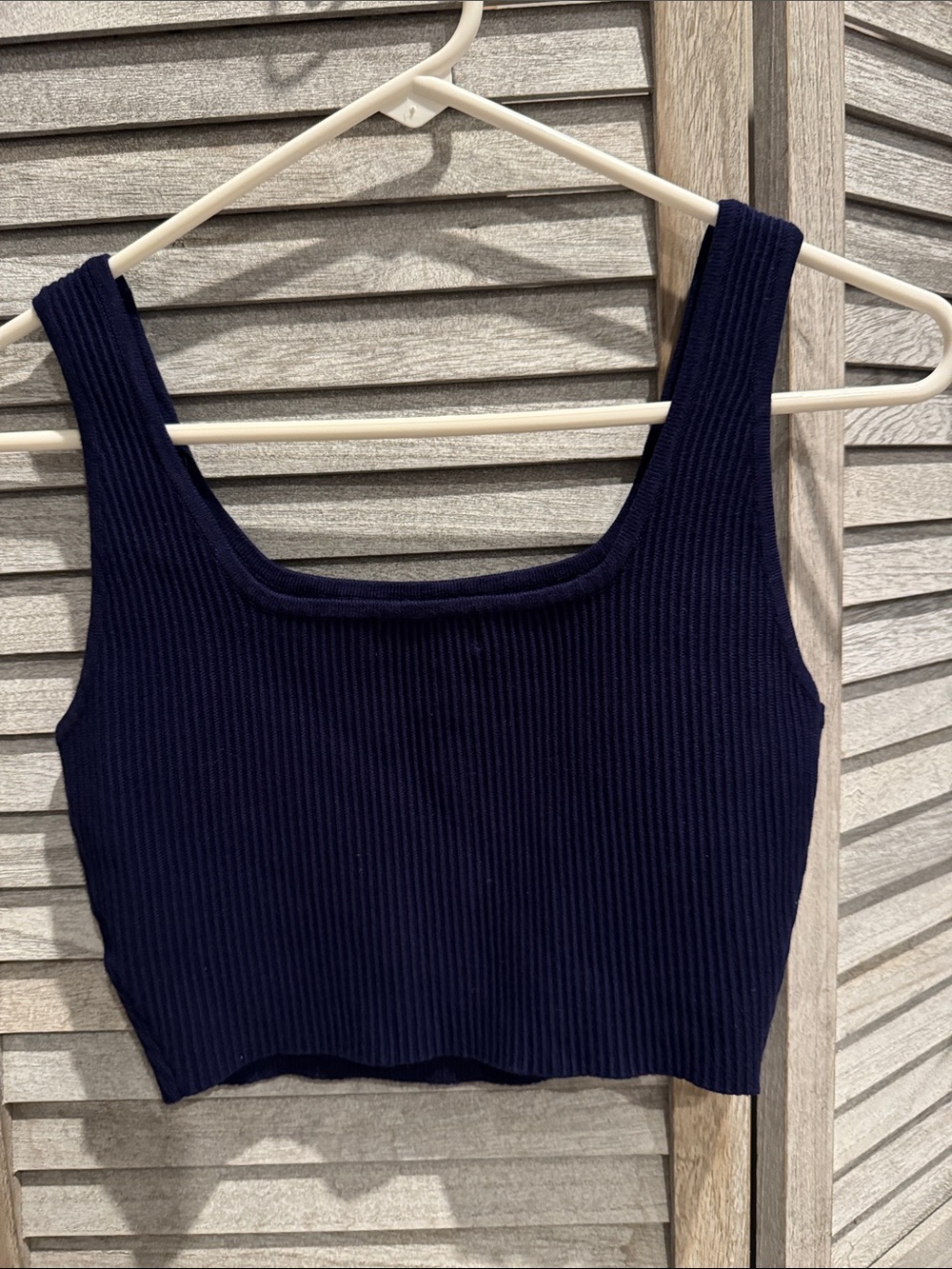 House of Harlow 1960 Ribbed Square-Neck Crop Tank Top - Navy Blue Size small